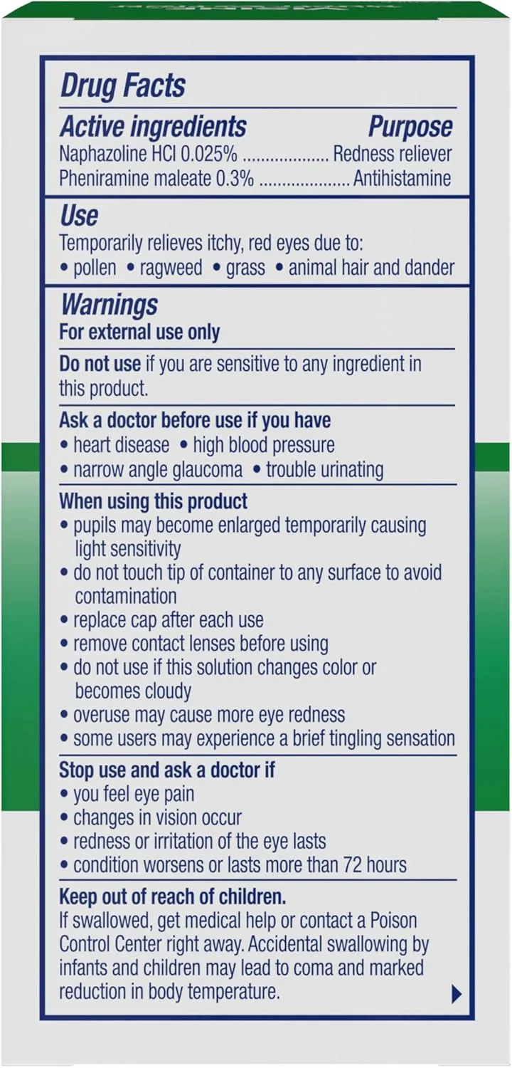 Visine Allergy Eye Relief Multi-Action Antihistamine & Redness Reliever Eye Drops with Pheniramine Maleate & Naphazoline HCl, Eye Drop Treatment for Red, Itchy, Allergy Eyes, 0.5 fl. oz, 2 Pack