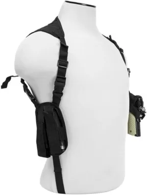 VISM by NcStar Ambidextrous Horizontal Shoulder Holster with Double Magazine Holder, Black (CV2909)