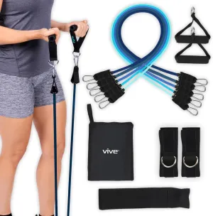 Vive Resistance Bands with Handles (11 Pcs) - Tube Rehab Band Set - Shoulder Pulley Door Anchor - 2 to 70 LBs Tension - Home Workout Elastic Fitness Equipment - Men, Women Training Therapy
