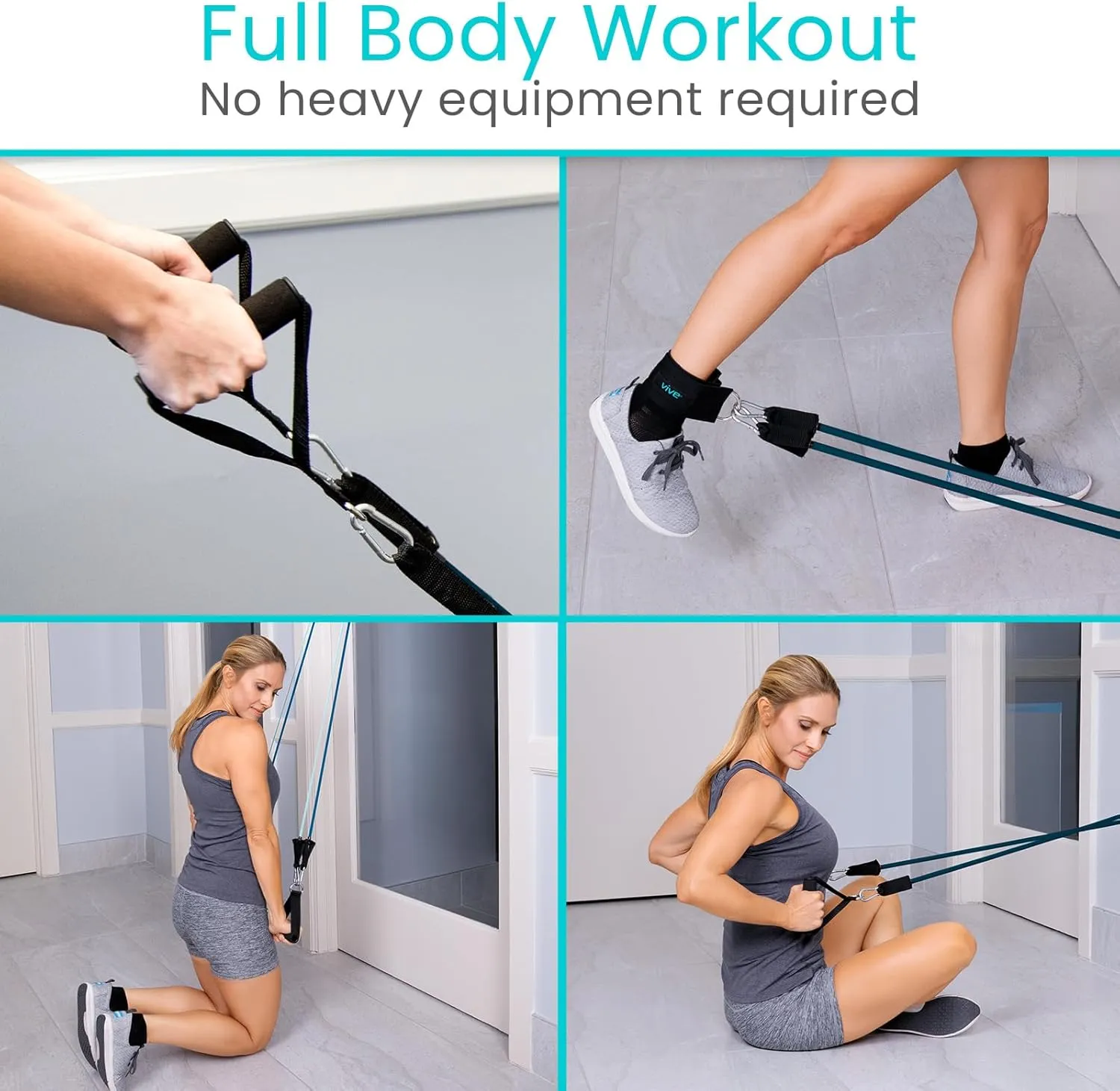 Vive Resistance Bands with Handles (11 Pcs) - Tube Rehab Band Set - Shoulder Pulley Door Anchor - 2 to 70 LBs Tension - Home Workout Elastic Fitness Equipment - Men, Women Training Therapy