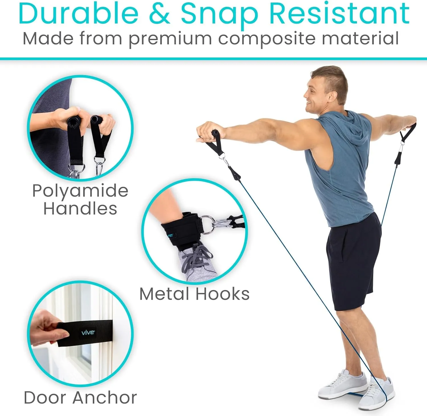 Vive Resistance Bands with Handles (11 Pcs) - Tube Rehab Band Set - Shoulder Pulley Door Anchor - 2 to 70 LBs Tension - Home Workout Elastic Fitness Equipment - Men, Women Training Therapy