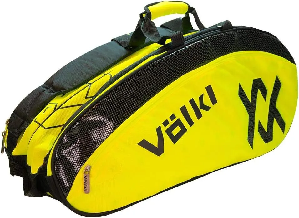 Volkl Tennis Combi Bag | Holds 6-9 Racquets | Shoe Pocket | Zippered Valuables Pocket | 32” L x 13” H x 11” W (Neon Yellow/Black)