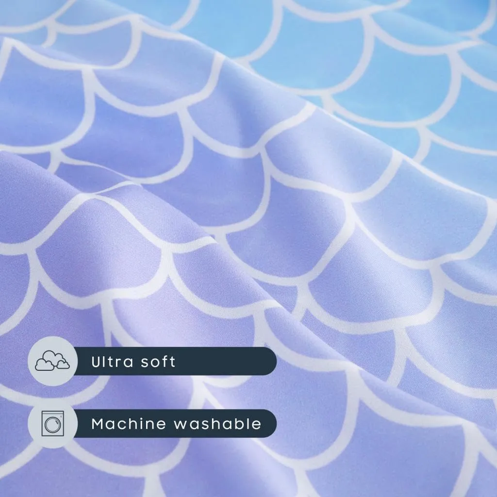 Wake In Cloud - Sleeping Bag Zippered, Nap Mat with Matching Pillow for Kids Boys Girls Sleepover Overnight Travel Slumber Bag, Mermaids Scales in Gradient Purple Blue, 100% Soft Microfiber