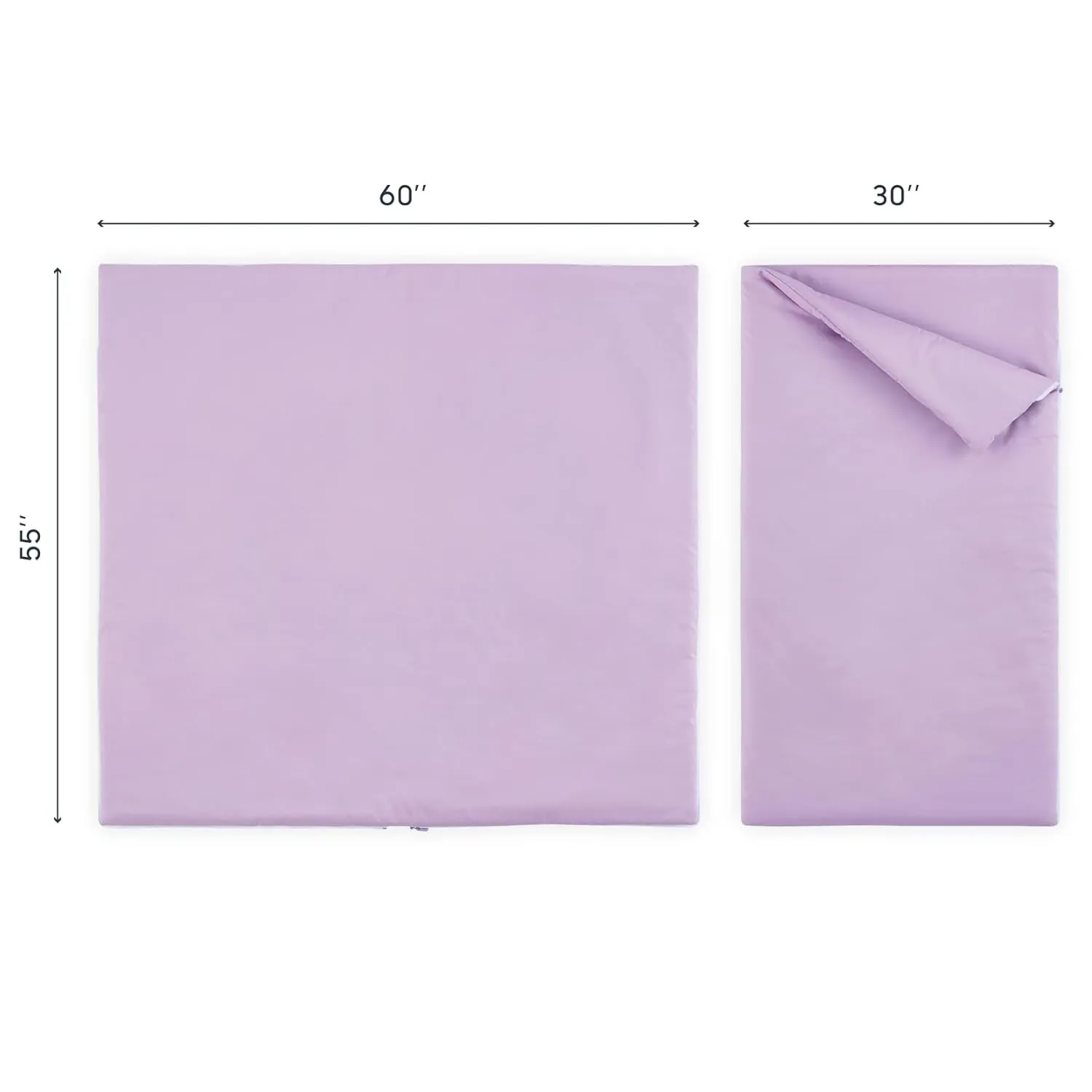 Wake In Cloud - Sleeping Bag Zippered, Nap Mat with Matching Pillow for Kids Boys Girls Sleepover Overnight Travel Slumber Bag, Solid Plain Color Lilac Purple Lavender, 100% Soft Microfiber