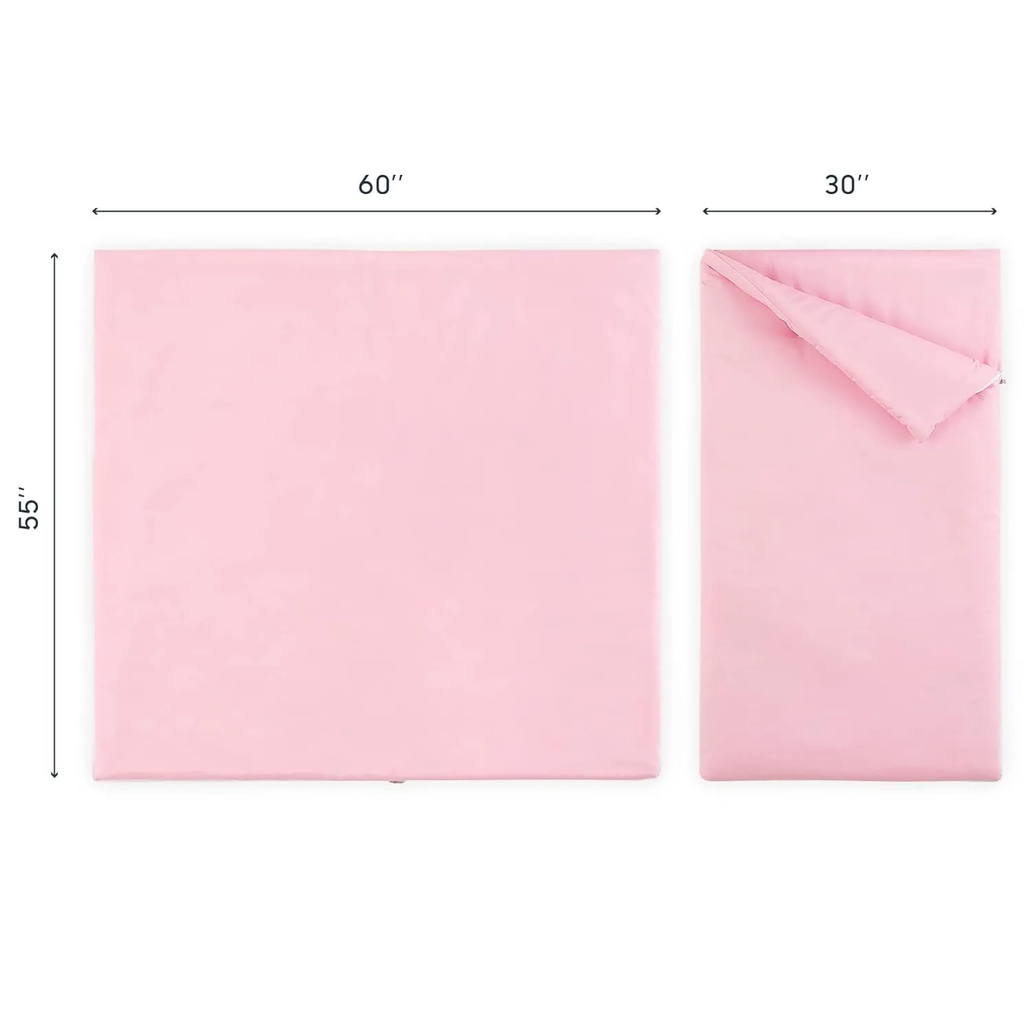 Wake In Cloud - Sleeping Bag Zippered, Nap Mat with Matching Pillow for Kids Boys Girls Sleepover Overnight Travel Slumber Bag, Solid Plain Color Pink, 100% Soft Microfiber