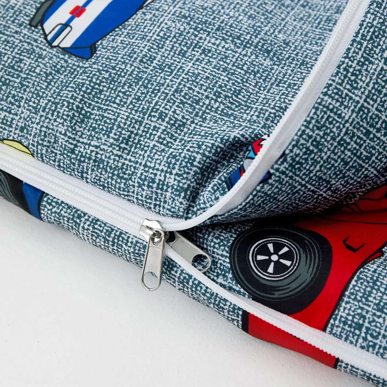 Wake In Cloud - Sleeping Bag Zippered, Nap Mat with Matching Pillow for Kids Boys Girls Sleepover Overnight Travel Slumber Bag, Sports Race Cars Supercars on Gray Grey, 100% Soft Microfiber