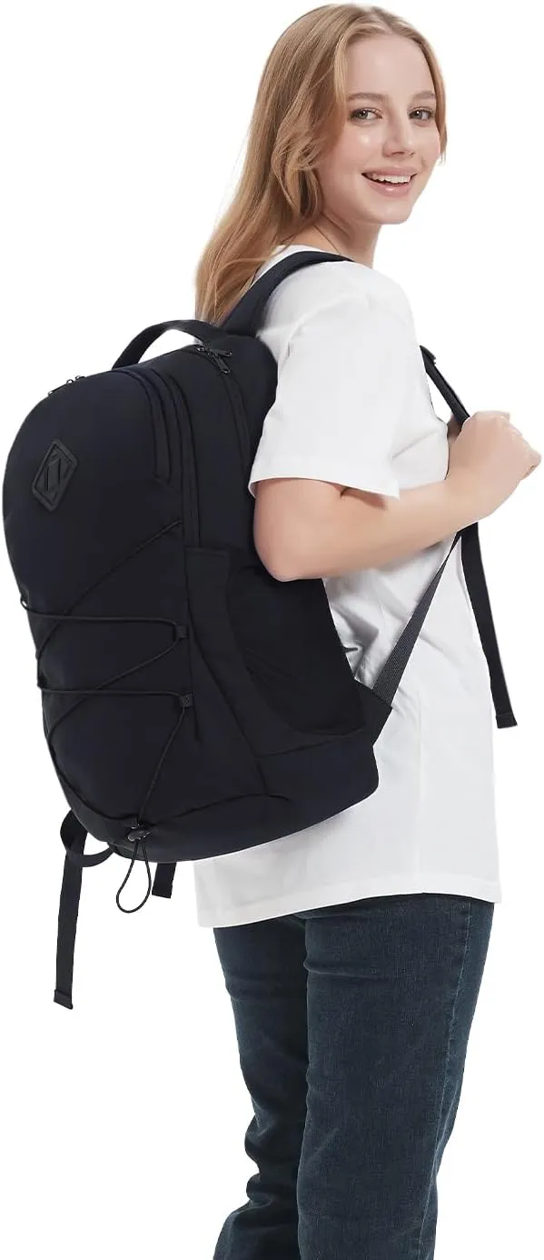 WANDF 15.6-Inch Laptop Backpack for Women Men Airline Approved Water Resistant Lightweight Travel Bag Casual Backpack for Weekender Business with Whistle Buckle & Elastic Strap (Navy Blue)