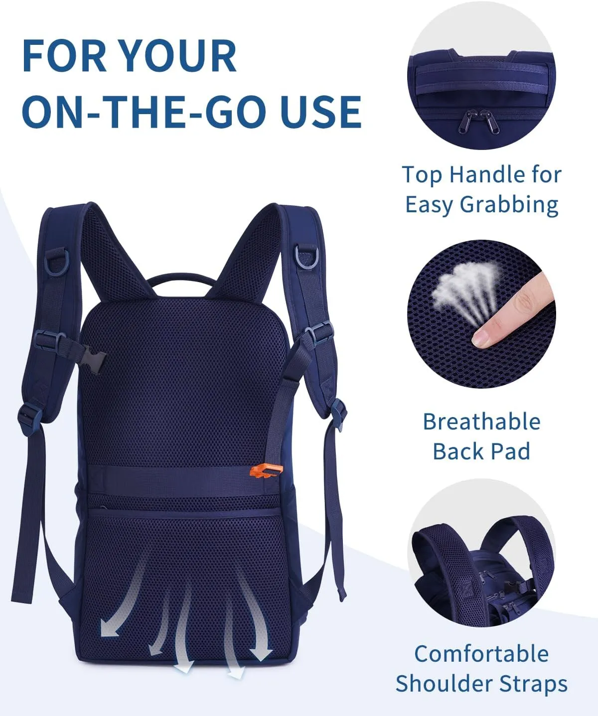 WANDF 15.6-Inch Laptop Backpack for Women Men Airline Approved Water Resistant Lightweight Travel Bag Casual Backpack for Weekender Business with Whistle Buckle & Elastic Strap (Navy Blue)