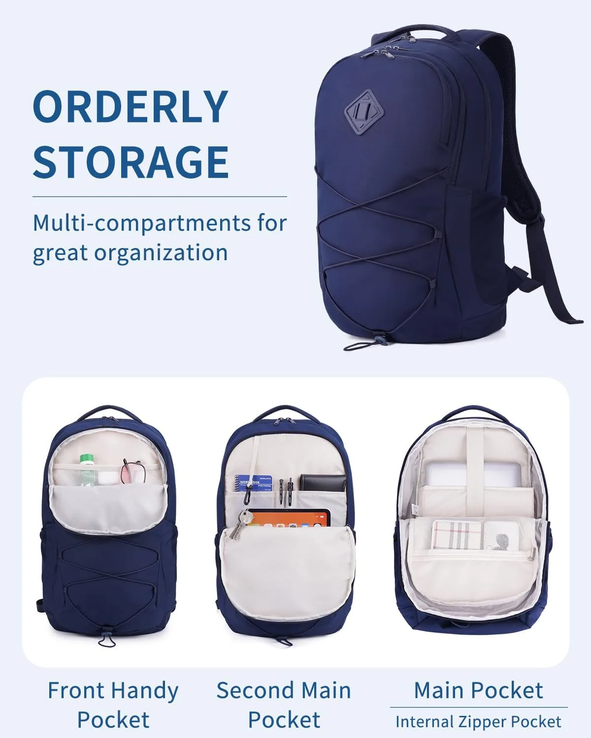 WANDF 15.6-Inch Laptop Backpack for Women Men Airline Approved Water Resistant Lightweight Travel Bag Casual Backpack for Weekender Business with Whistle Buckle & Elastic Strap (Navy Blue)