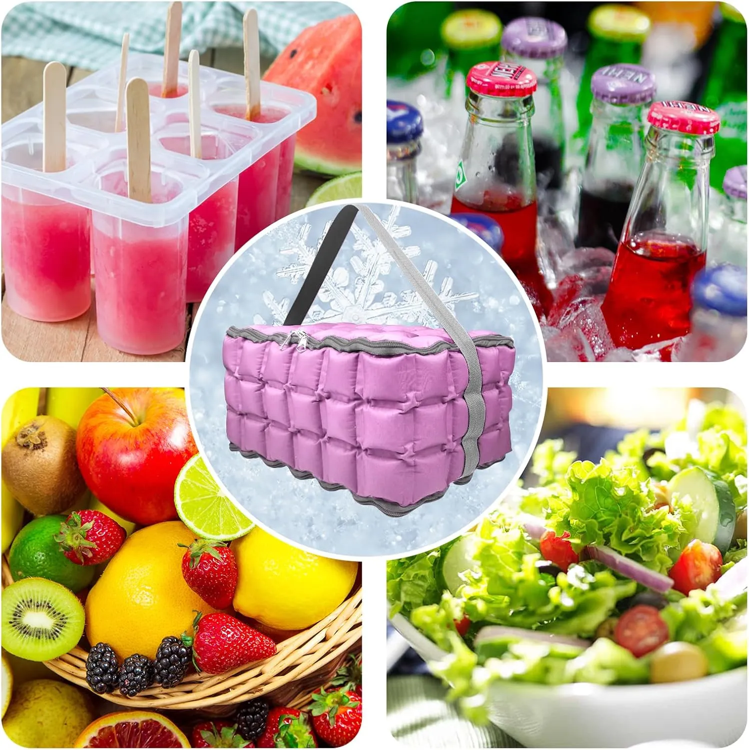 Water-Activated Freezable Cooler Bag, Reusable Super Absorbent Ice Pack for Long-Lasting Cold Storage, Camping, Groceries & First Aid (Non-Gel Eco-Friendly)