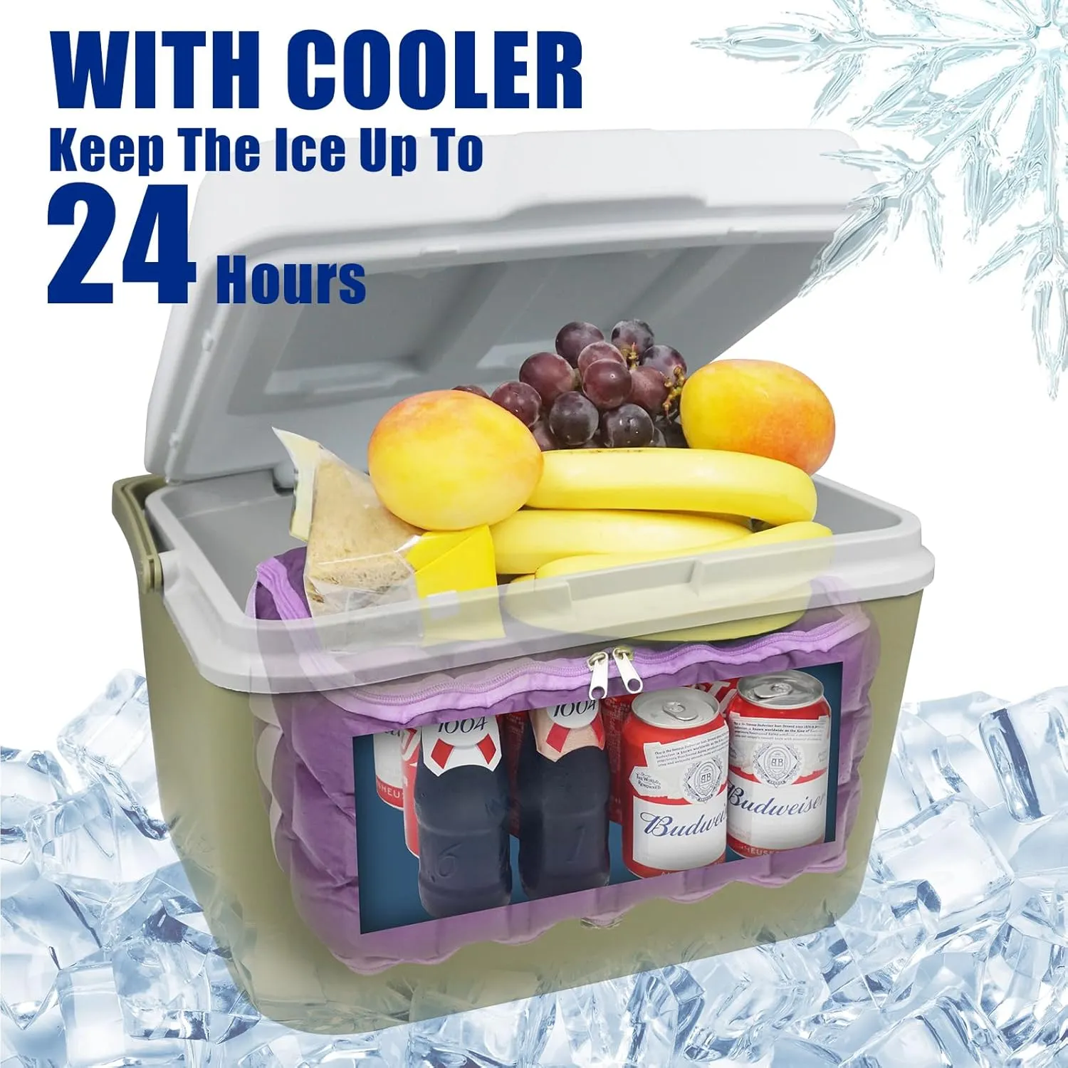Water-Activated Freezable Cooler Bag, Reusable Super Absorbent Ice Pack for Long-Lasting Cold Storage, Camping, Groceries & First Aid (Non-Gel Eco-Friendly)