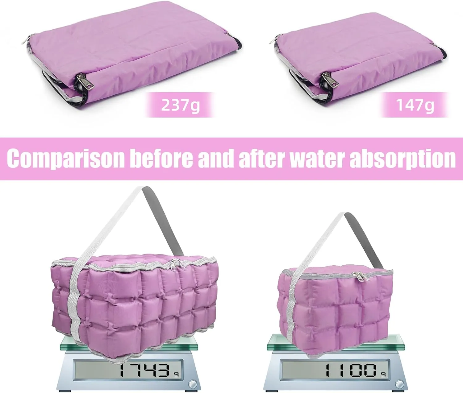 Water-Activated Freezable Cooler Bag, Reusable Super Absorbent Ice Pack for Long-Lasting Cold Storage, Camping, Groceries & First Aid (Non-Gel Eco-Friendly)
