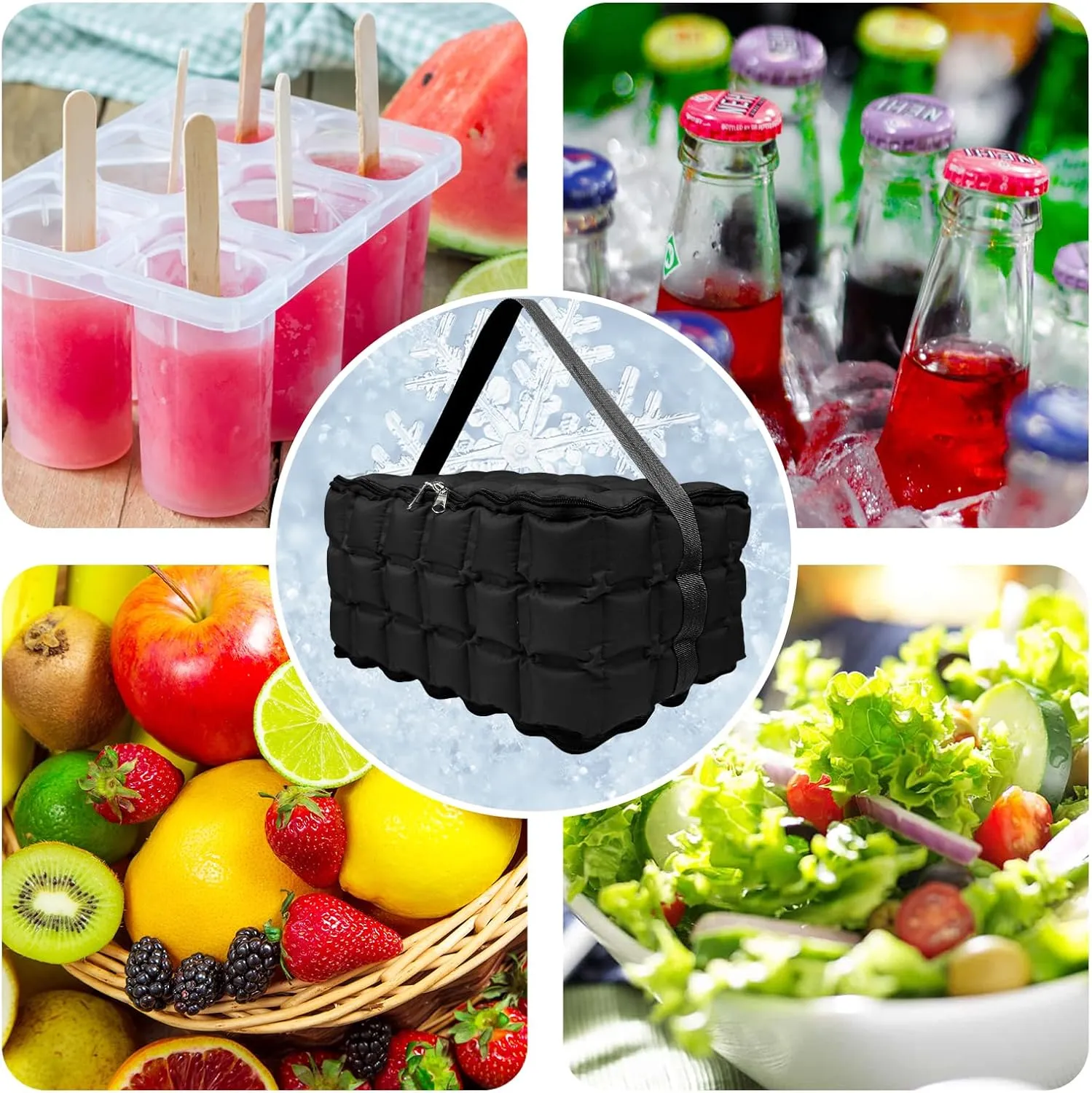 Water-Activated Freezable Cooler Bag, Reusable Super Absorbent Ice Pack for Long-Lasting Cold Storage, Camping, Groceries & First Aid (Non-Gel Eco-Friendly)