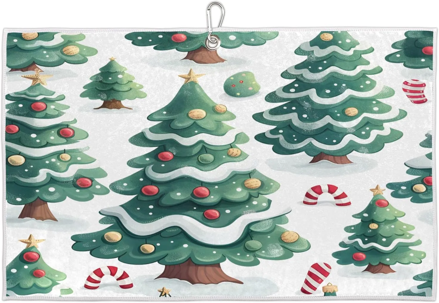 Watercolor Christmas Tree Bells Candy Golf Towel with Heavy Duty Carabiner Clip Quick Dry Ultra Absorbent Club Ball Cleaning Towel Golf Accessories for Men Women