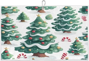 Watercolor Christmas Tree Bells Candy Golf Towel with Heavy Duty Carabiner Clip Quick Dry Ultra Absorbent Club Ball Cleaning Towel Golf Accessories for Men Women