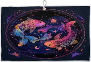 Watercolor Fish Golf Towel with Heavy Duty Carabiner Ultra Absorbent Quick Dry Perfect for Cleaning Clubs Balls Gear Essential Golf Accessory for Men Women Kids