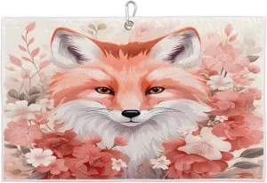 Watercolor Fox Flowers Golf Towel with Heavy Duty Carabiner Ultra Absorbent Quick Dry Perfect for Cleaning Clubs Balls Gear Essential Golf Accessory for Men Women Kids