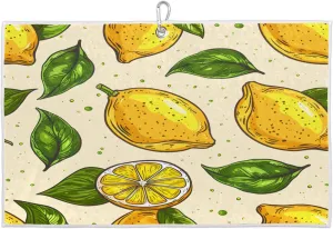 Watercolor Lemon Tree Leaves Golf Towel with Heavy Duty Carabiner Ultra Absorbent Quick Dry Perfect for Cleaning Clubs Balls Gear Essential Golf Accessory for Men Women Kids