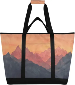 Watercolor Mountain Reusable Insulated Lunchbox Cooler Bag, Leakproof Kitchen Grocery Bag Collapsible Portable Cooler Tote Bag for Picnic, Camping, Office, Travel