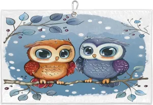 Watercolor Owl Tree Branch Couple Golf Towel with Heavy Duty Carabiner Clip Quick Dry Ultra Absorbent Club Ball Cleaning Towel Golf Accessories for Men Women