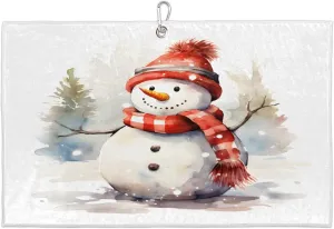 Watercolor Winter Snowman Golf Towel with Heavy Duty Carabiner Clip Quick Dry Ultra Absorbent Club Ball Cleaning Towel Golf Accessories for Men Women