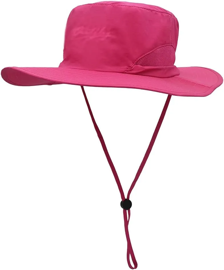 Waterproof Sun Hat Outdoor UV Protection Bucket Mesh Boonie Hat Adjustable Fishing Cap (Color : Rose red)
