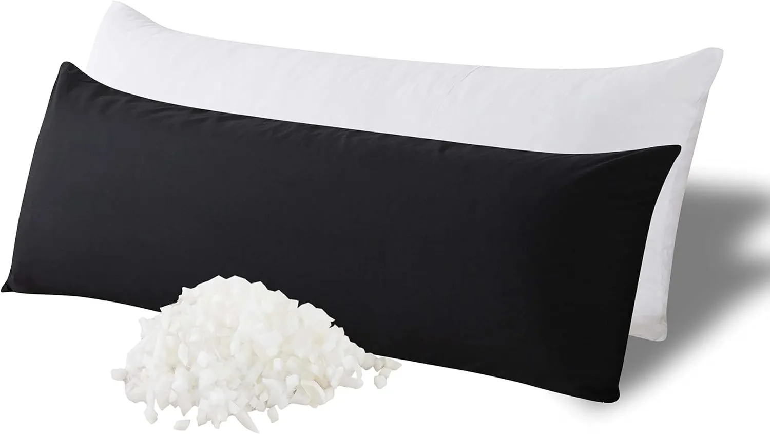 WhatsBedding Memory Foam Body Pillow with Breathable Zippered Cotton Cover, Full Body Pillow for Adults, Long Pillow for Sleeping, Firm Pillow Fluffy Supportive - Black