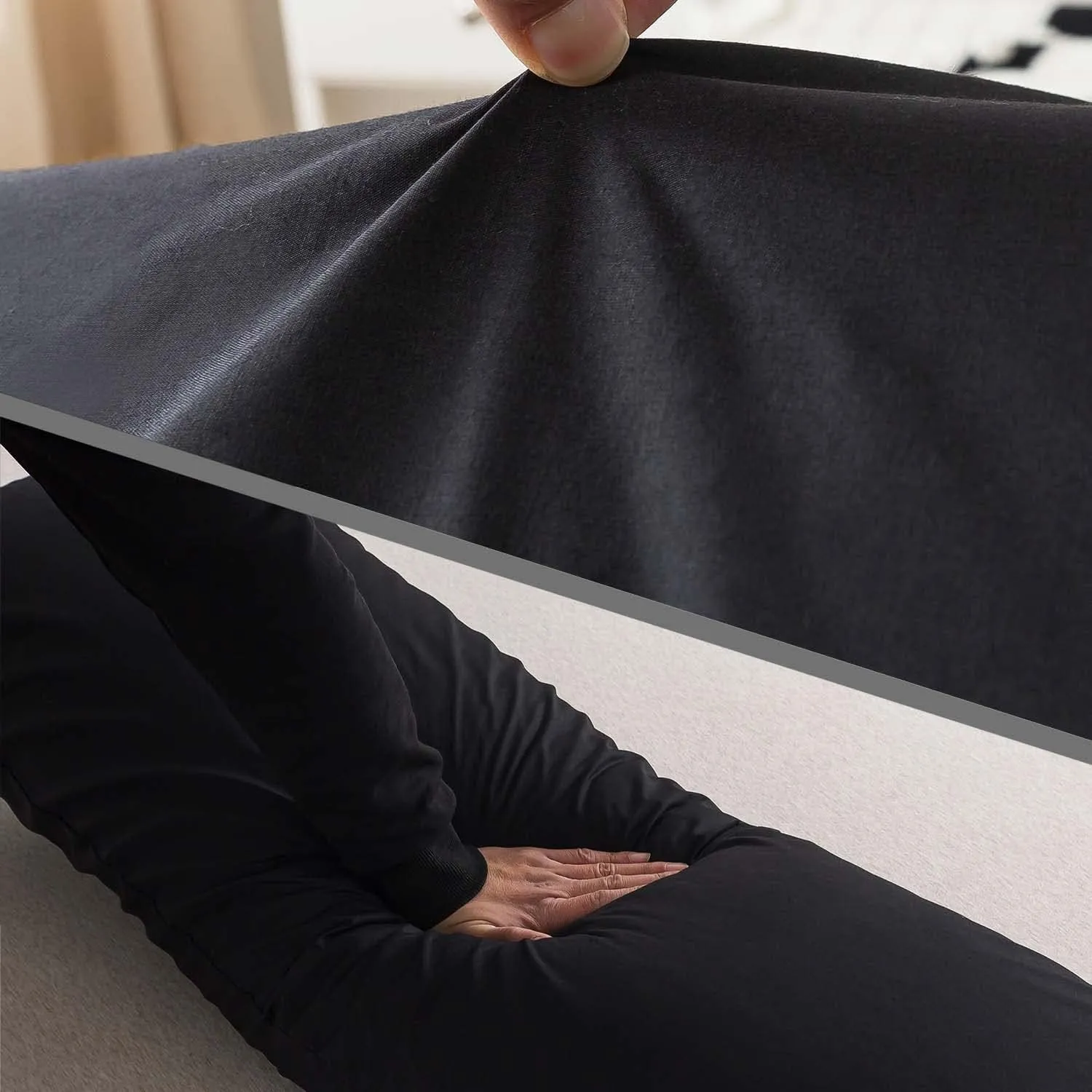 WhatsBedding Memory Foam Body Pillow with Breathable Zippered Cotton Cover, Full Body Pillow for Adults, Long Pillow for Sleeping, Firm Pillow Fluffy Supportive - Black