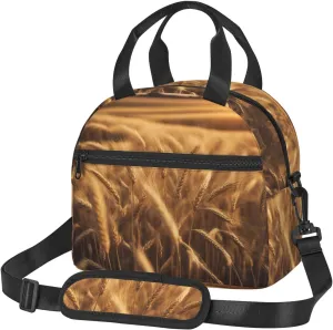 Wheat Field Print Lunch Bag With Adjustable Shoulder Strap,Leakproof,Tote Bag For Office Work,Picnic And Outdoor