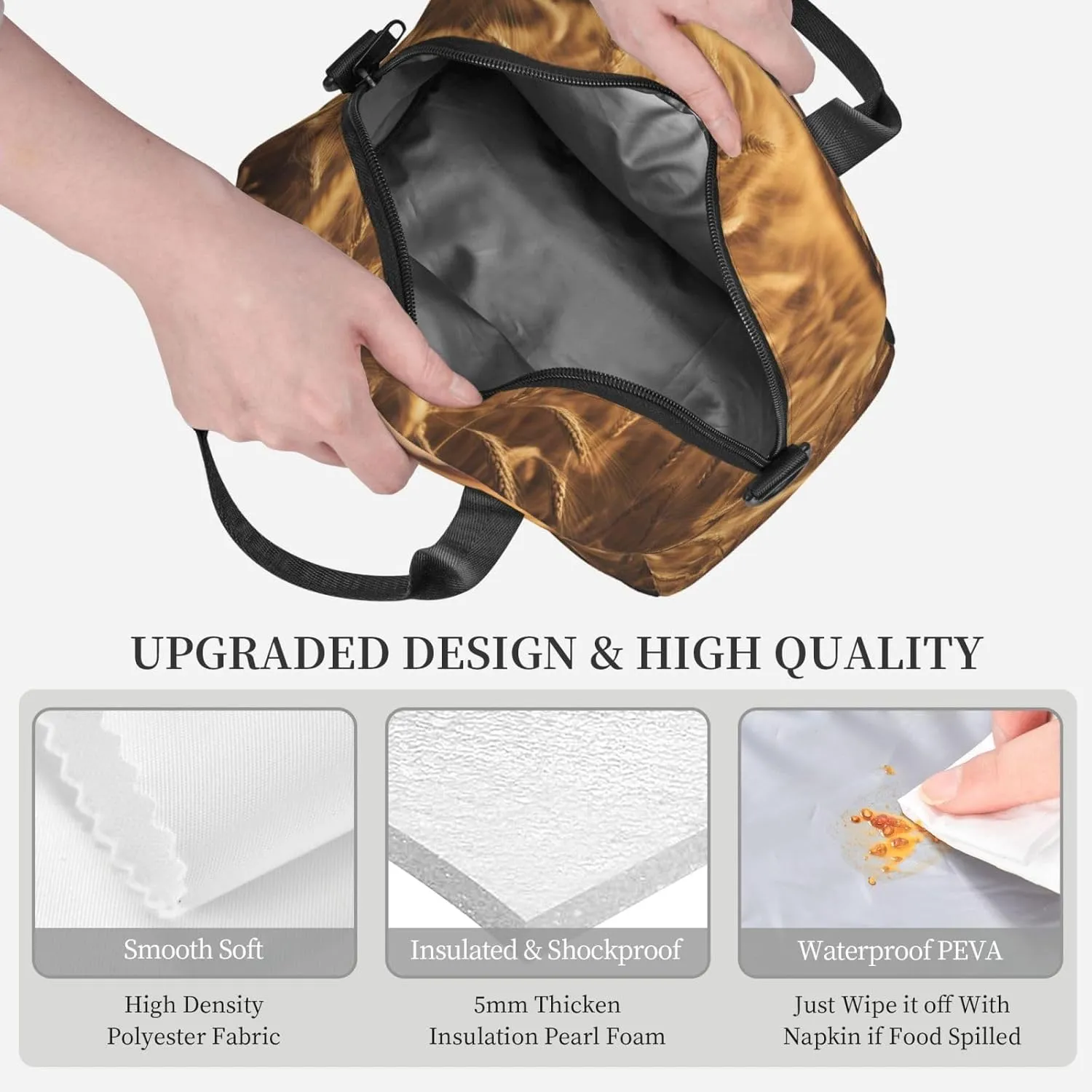 Wheat Field Print Lunch Bag With Adjustable Shoulder Strap,Leakproof,Tote Bag For Office Work,Picnic And Outdoor