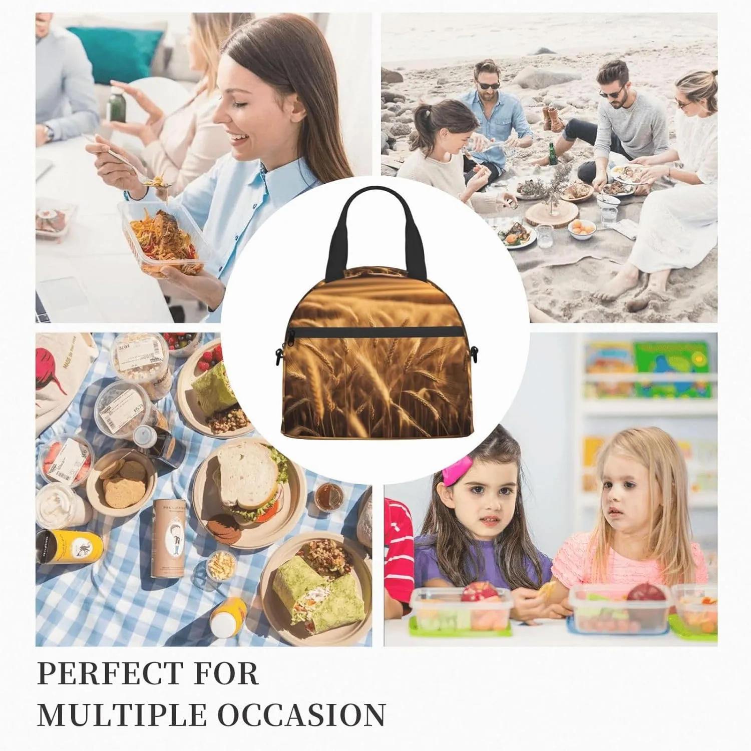 Wheat Field Print Lunch Bag With Adjustable Shoulder Strap,Leakproof,Tote Bag For Office Work,Picnic And Outdoor