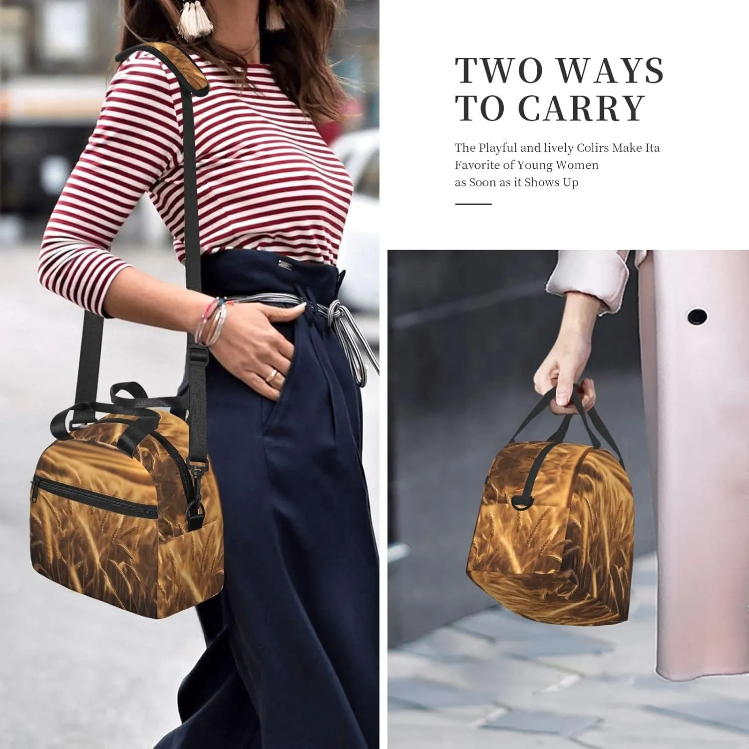 Wheat Field Print Lunch Bag With Adjustable Shoulder Strap,Leakproof,Tote Bag For Office Work,Picnic And Outdoor