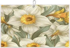 White Flowers Classy Golf Towel with Heavy Duty Carabiner Ultra Absorbent Quick Dry Perfect for Cleaning Clubs Balls Gear Essential Golf Accessory for Men Women Kids