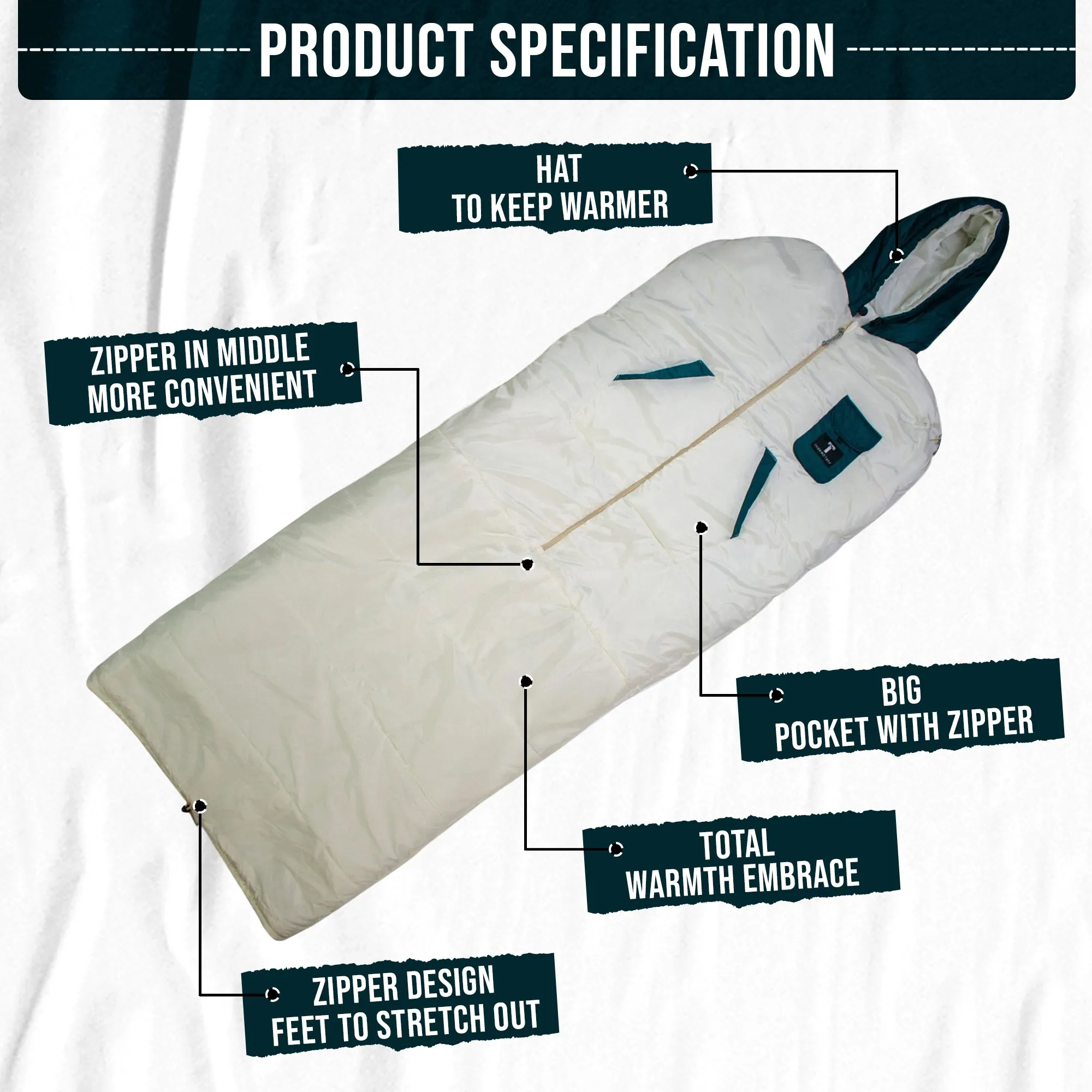 White/Teal Wearable Sleeping Bag