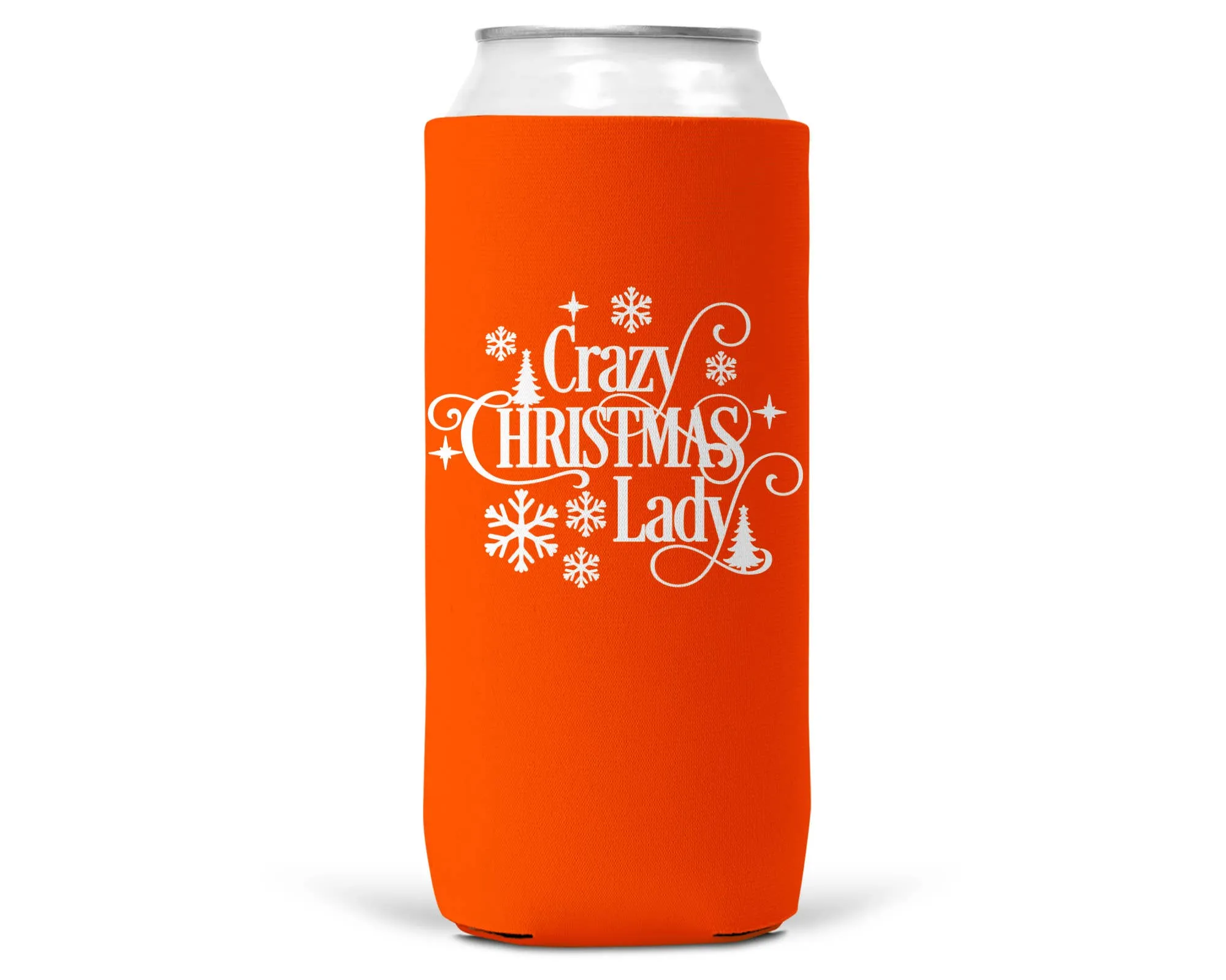 Wi-Wear - Crazy Christmas Lady Christmas SLIM CAN Coozie 12oz Slim Can