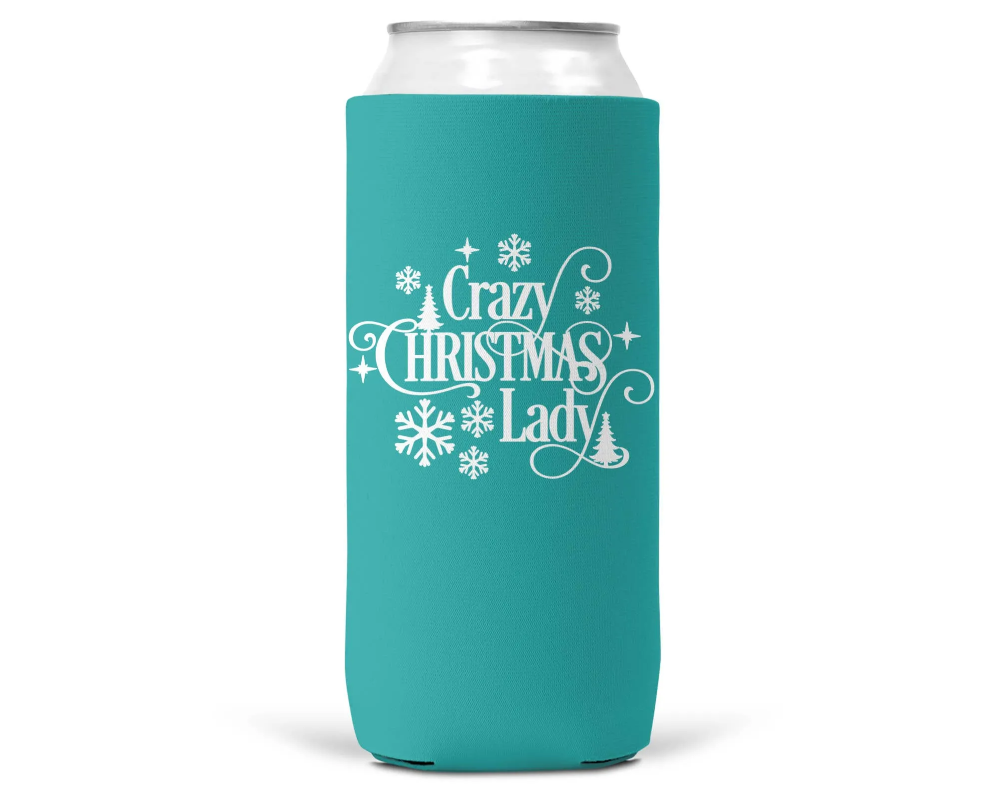 Wi-Wear - Crazy Christmas Lady Christmas SLIM CAN Coozie 12oz Slim Can