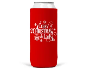 Wi-Wear - Crazy Christmas Lady Christmas SLIM CAN Coozie 12oz Slim Can
