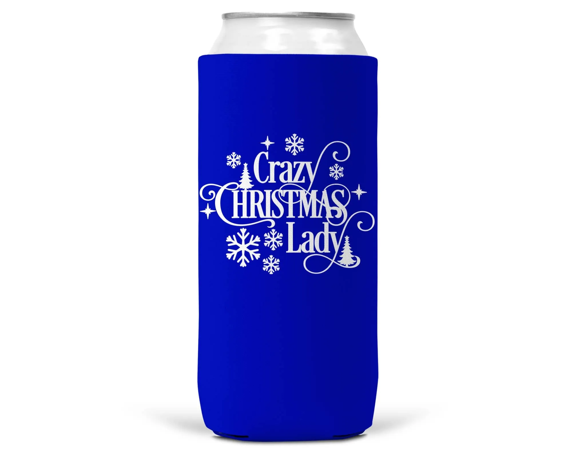 Wi-Wear - Crazy Christmas Lady Christmas SLIM CAN Coozie 12oz Slim Can