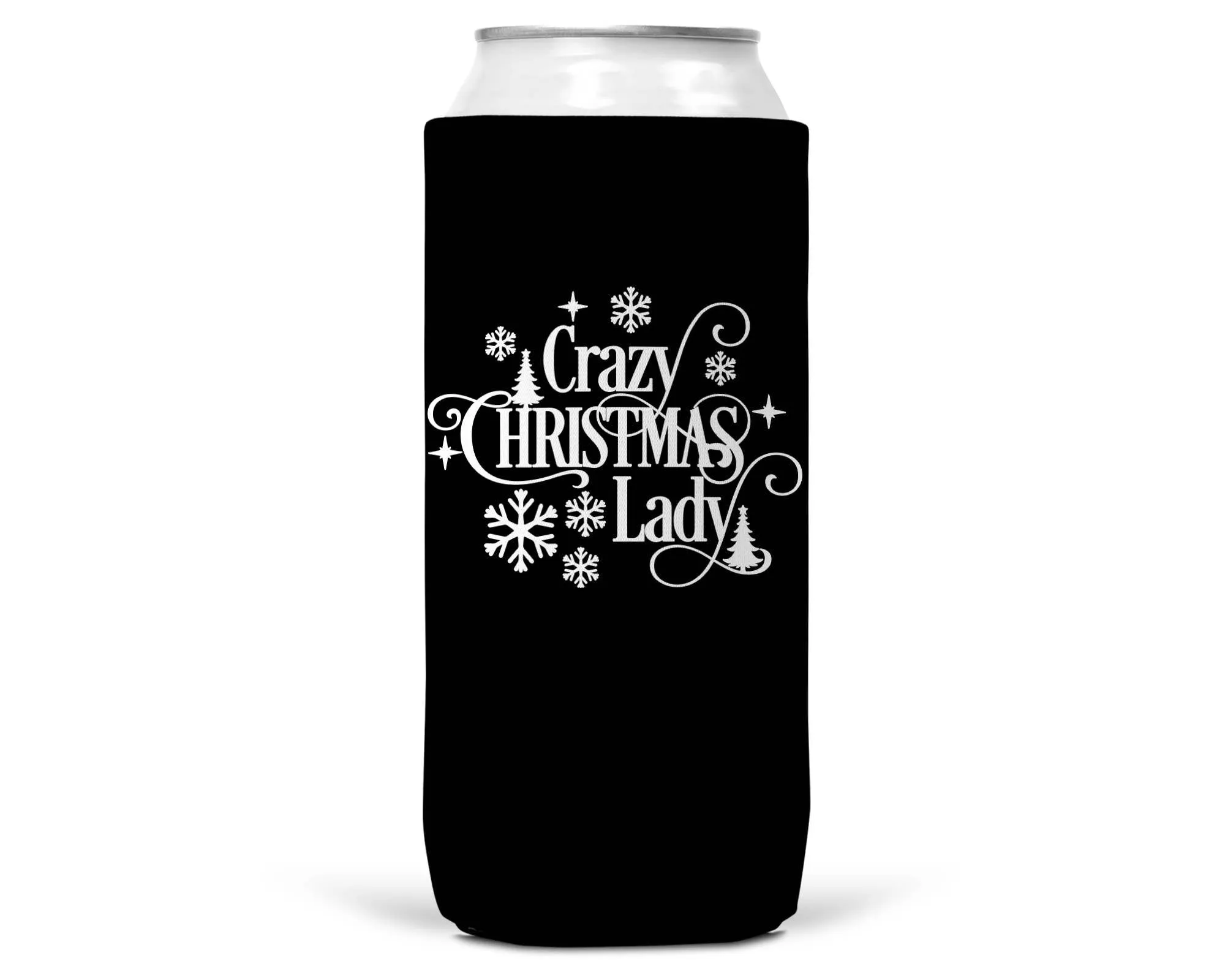 Wi-Wear - Crazy Christmas Lady Christmas SLIM CAN Coozie 12oz Slim Can
