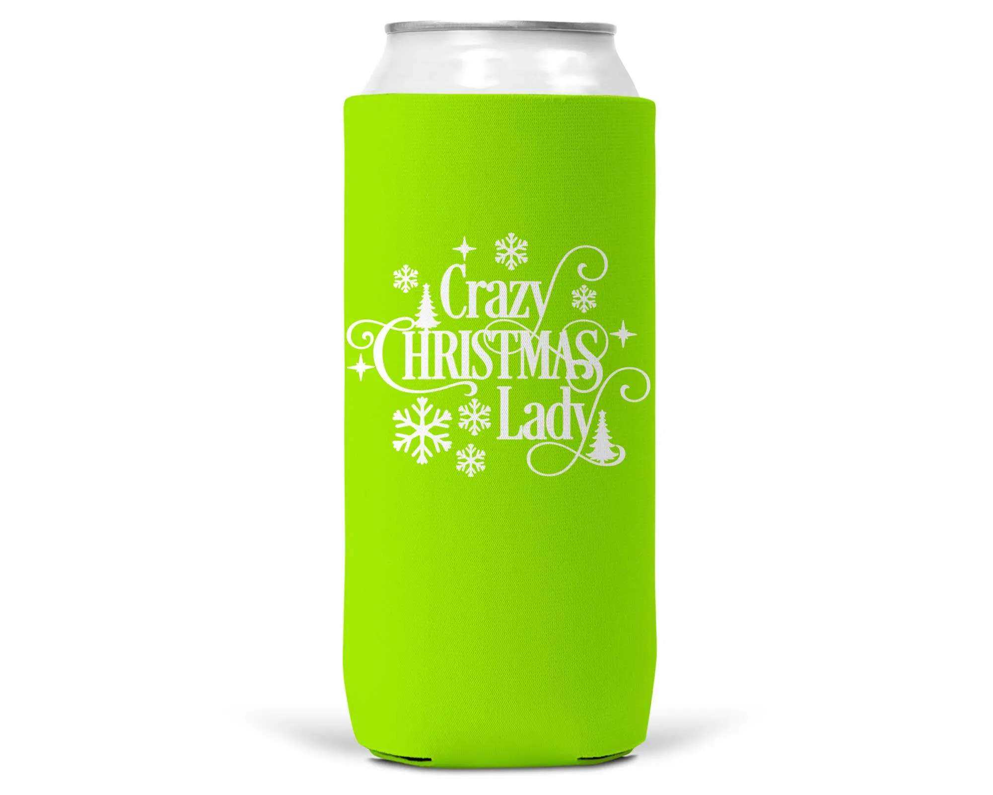 Wi-Wear - Crazy Christmas Lady Christmas SLIM CAN Coozie 12oz Slim Can