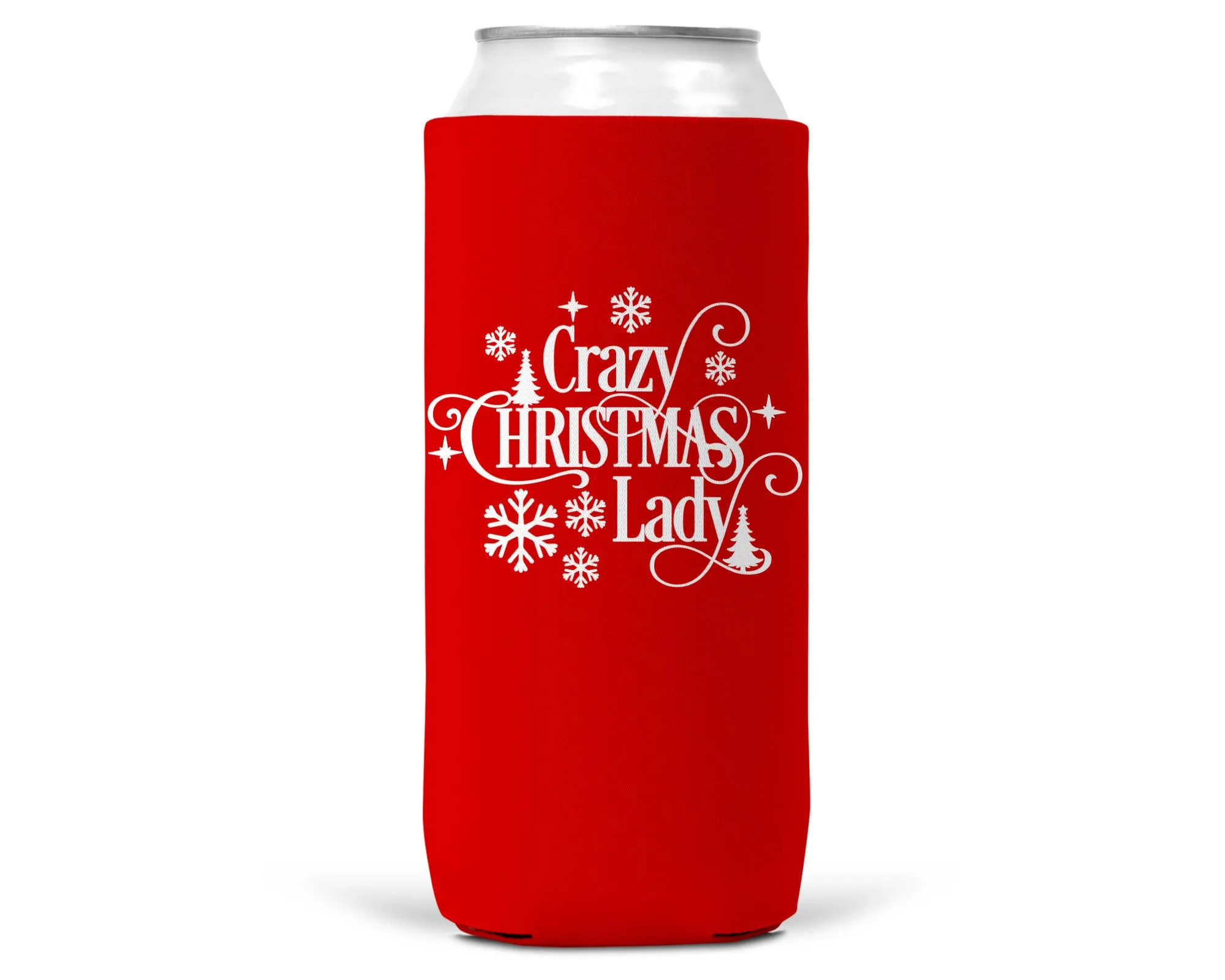 Wi-Wear - Crazy Christmas Lady Christmas SLIM CAN Coozie 12oz Slim Can