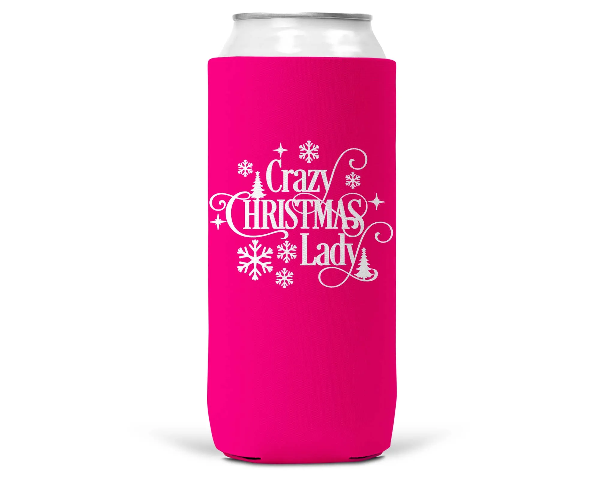 Wi-Wear - Crazy Christmas Lady Christmas SLIM CAN Coozie 12oz Slim Can