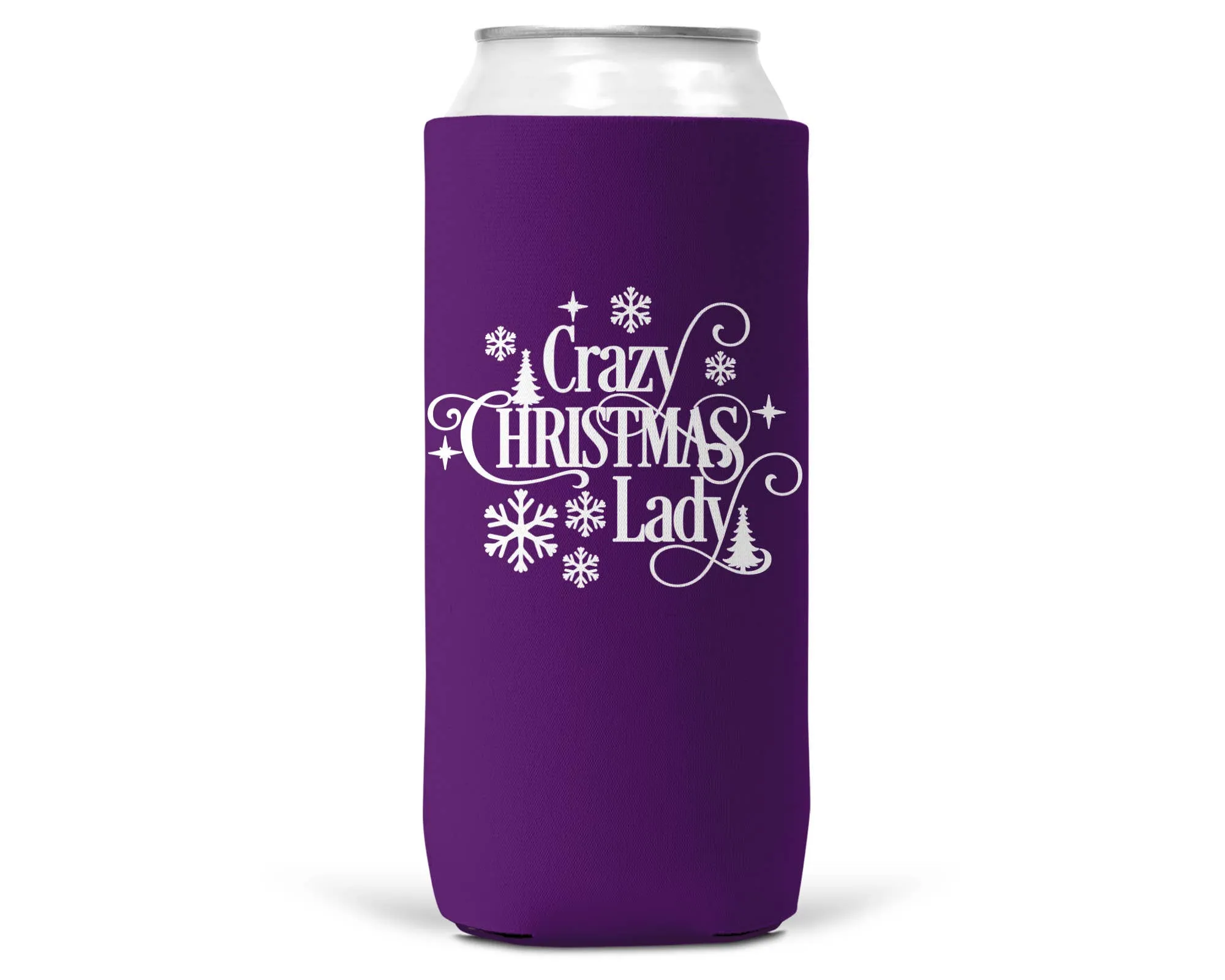 Wi-Wear - Crazy Christmas Lady Christmas SLIM CAN Coozie 12oz Slim Can