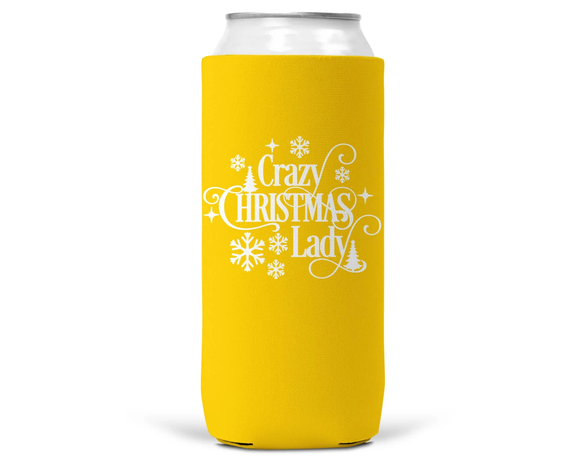 Wi-Wear - Crazy Christmas Lady Christmas SLIM CAN Coozie 12oz Slim Can