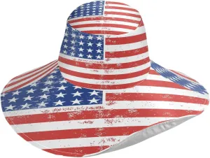 Wide Brim Sun Hat Women Sun Beach Visor Cap UV Protection American Flag for Sports Beach Golf Hiking Multi
