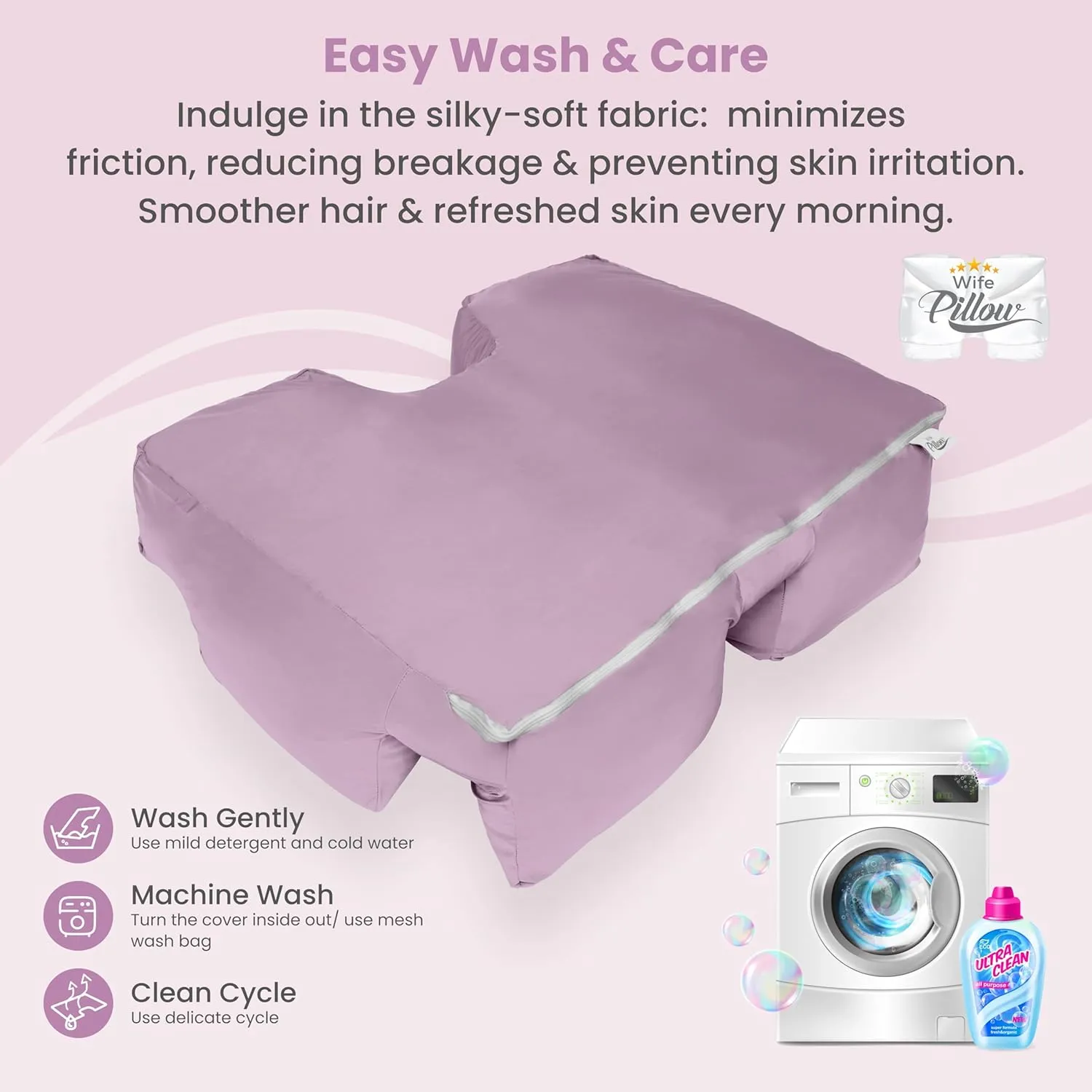 Wife Pillow Cooling Pillowcase: Q-Max 0.4 Cool Fabric, Buttery-Soft, Breathable, Silky-Smooth & Skin Friendly. Washable Cover w/Zipper. Designed for Comfortable & Refreshing Sleep, Purple Bliss