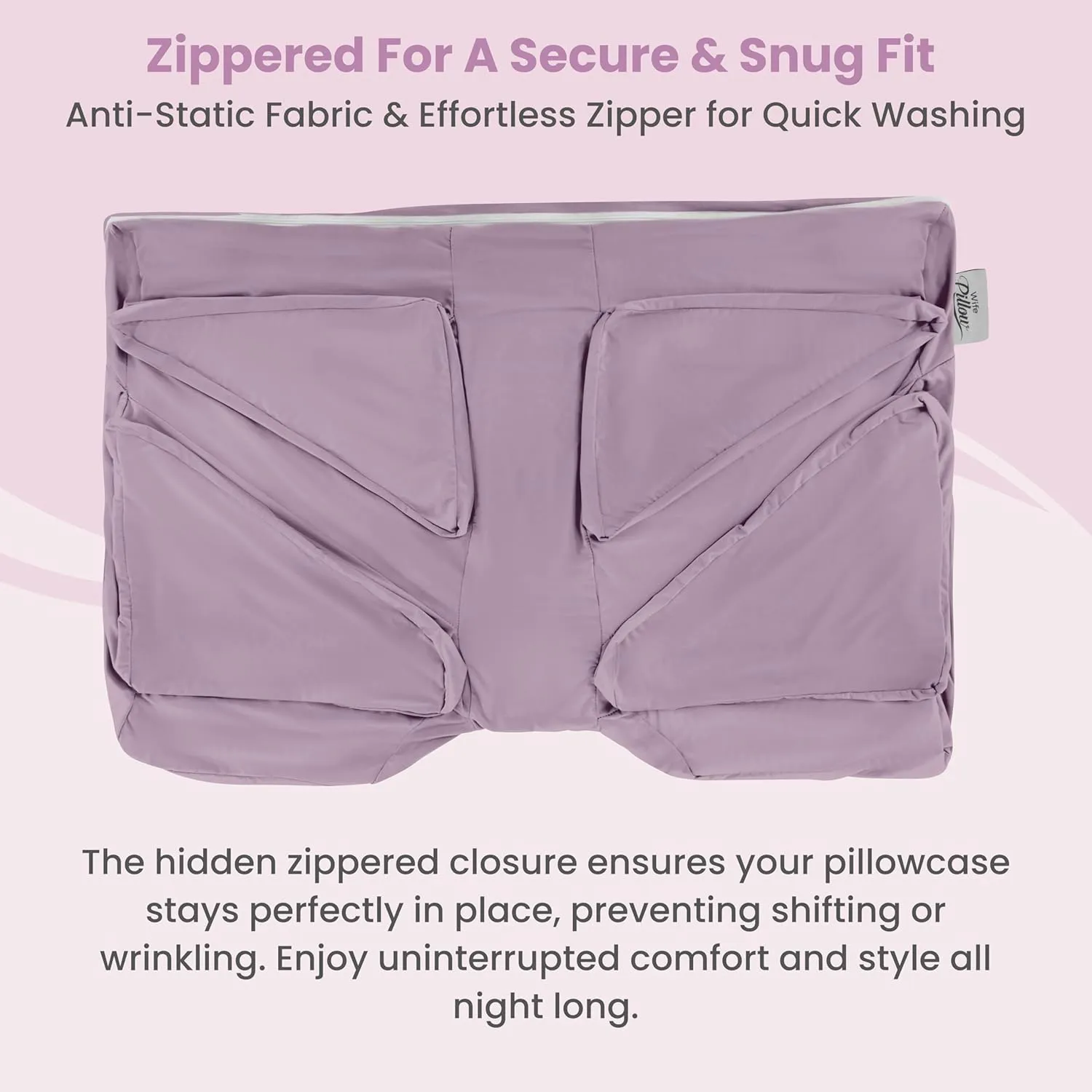 Wife Pillow Cooling Pillowcase: Q-Max 0.4 Cool Fabric, Buttery-Soft, Breathable, Silky-Smooth & Skin Friendly. Washable Cover w/Zipper. Designed for Comfortable & Refreshing Sleep, Purple Bliss