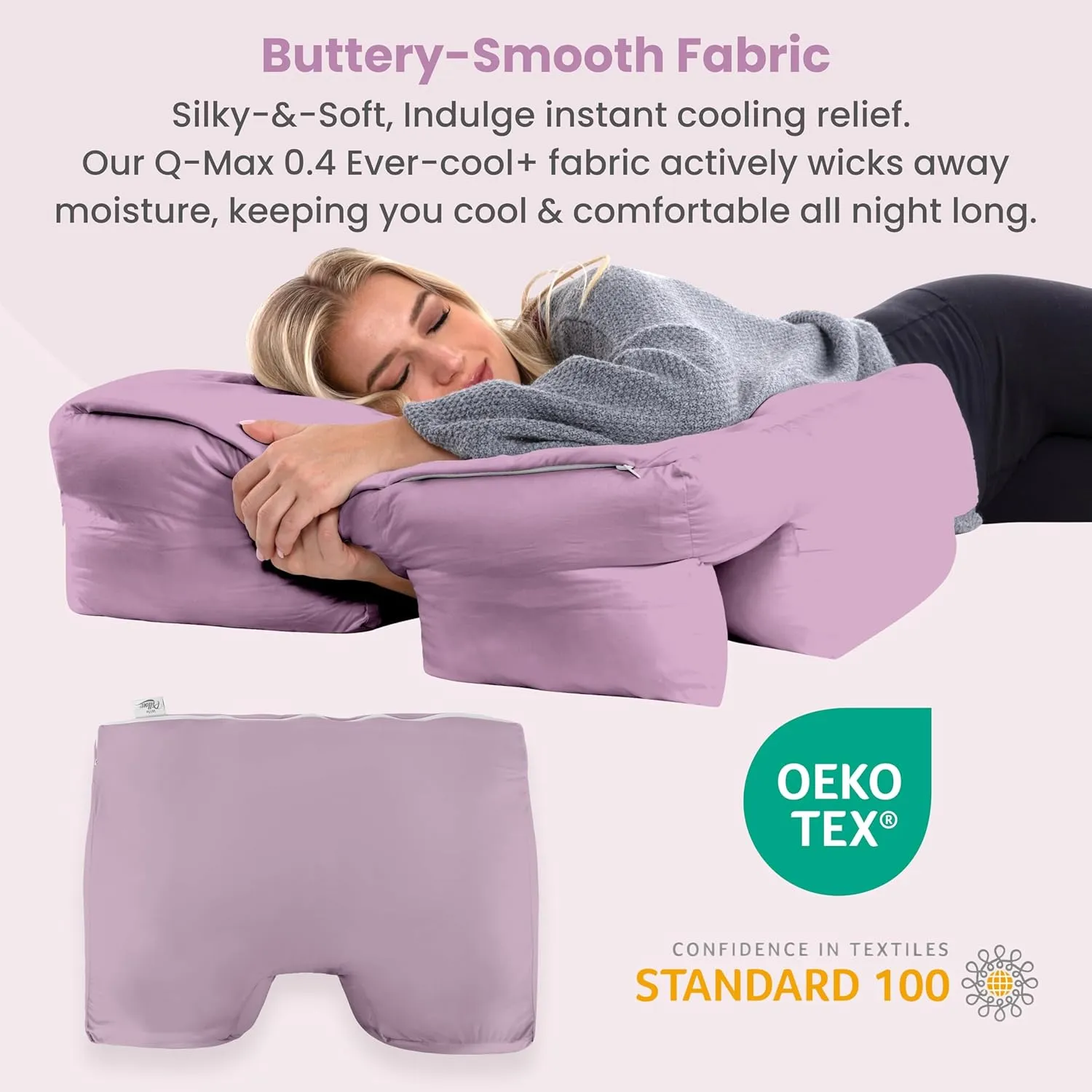 Wife Pillow Cooling Pillowcase: Q-Max 0.4 Cool Fabric, Buttery-Soft, Breathable, Silky-Smooth & Skin Friendly. Washable Cover w/Zipper. Designed for Comfortable & Refreshing Sleep, Purple Bliss