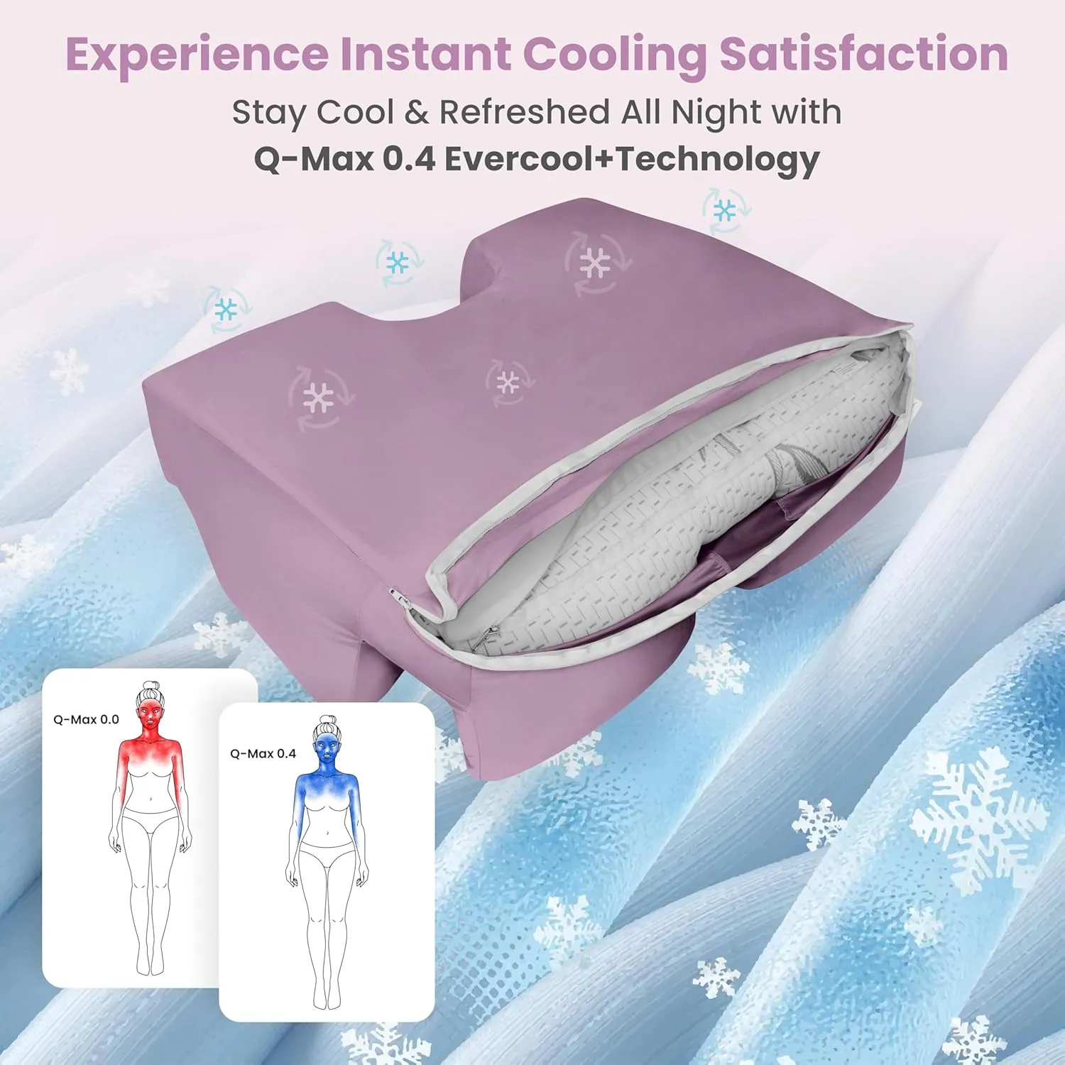 Wife Pillow Cooling Pillowcase: Q-Max 0.4 Cool Fabric, Buttery-Soft, Breathable, Silky-Smooth & Skin Friendly. Washable Cover w/Zipper. Designed for Comfortable & Refreshing Sleep, Purple Bliss