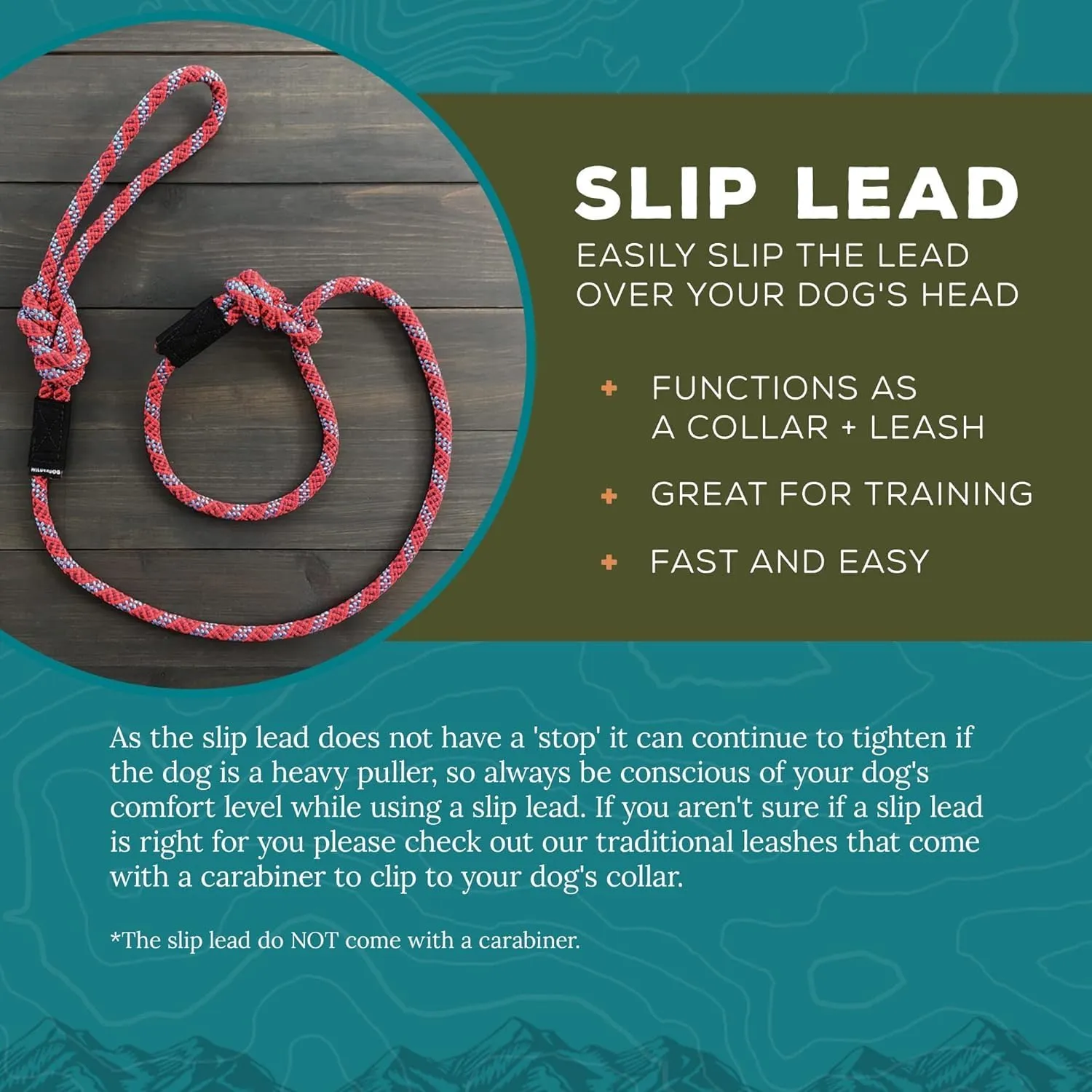 Wilderdog Climbing Rope Slip Lead Dog Leash for Training Medium & Large Dogs - 5ft - Alpine